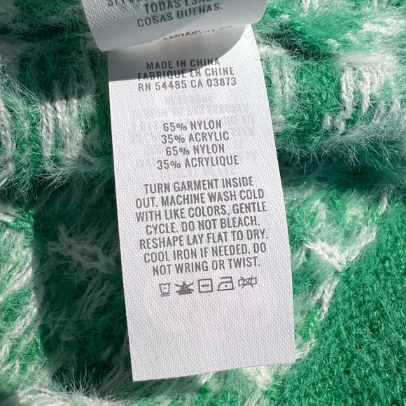 Aerie Sweater Flurry Oversized Fair Isle Green Eyelash Holiday Winter Christmas - Picture 5 of 6